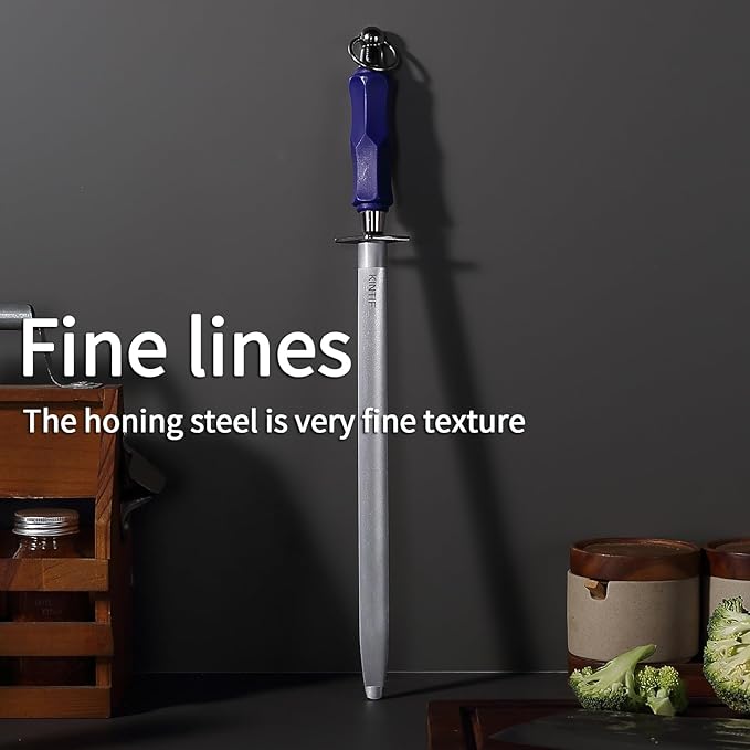 Honing Steel 12 inch Professional Knife Sharpener Honing Rod, Fine Lines, High Carbon Steel, High hardness, Flat Knife Sharpening Steel