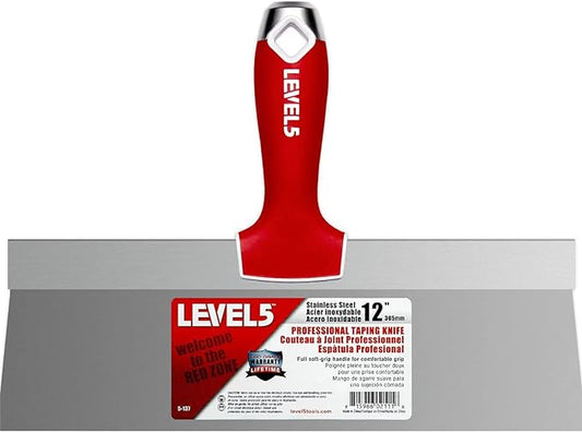 12" Soft-Grip Stainless Steel Taping Knife - LEVEL5 | Pro-Grade | Metal Hammer End | 5-137