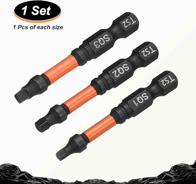HARFINGTON 3pcs Square Head Screwdriver Bits 1/4" Hex Shank SQ1/SQ2/SQ3 Magnetic Head 2" Length S2 Steel Screw Driver Drill Bit for Repair Work Electric Screw Driver