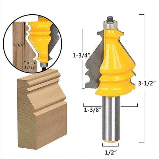 Yakamoz 1/2 Inch Shank Large Elegant Picture Frame Molding Router Bit Architectural Forming Milling Cutter Woodworking Tool