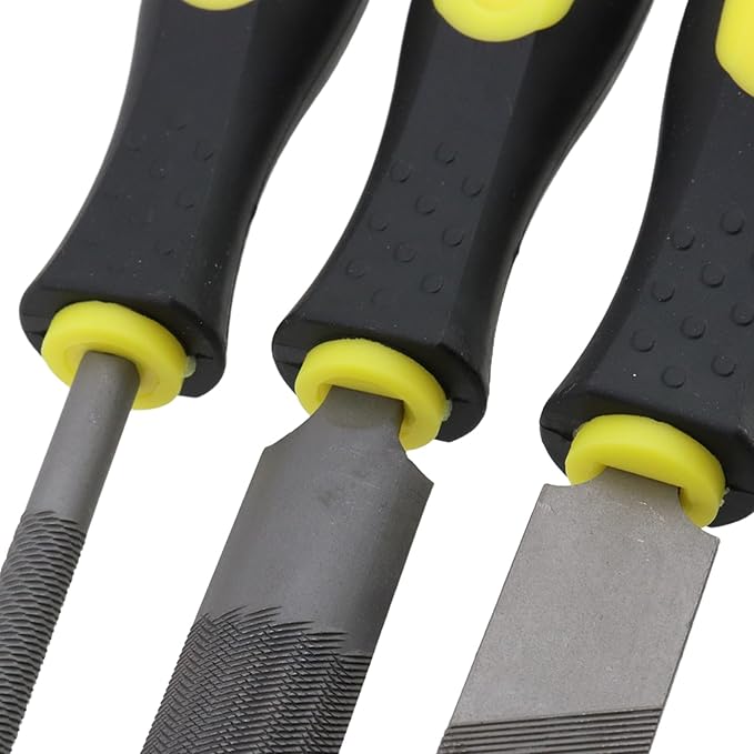 3-Piece Set 8in Length File (Flat, Round and Half-Round), High Carbon Steel Hand File for Refining, Removing, Shaping and Scraping Projects