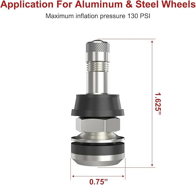 SUNSOUL TR416 25pcs Metal Valve Stems Outer Mount Fits .453" & .625" Rim Holes, Silver, High-Pressure Clamp-in Tire Valves