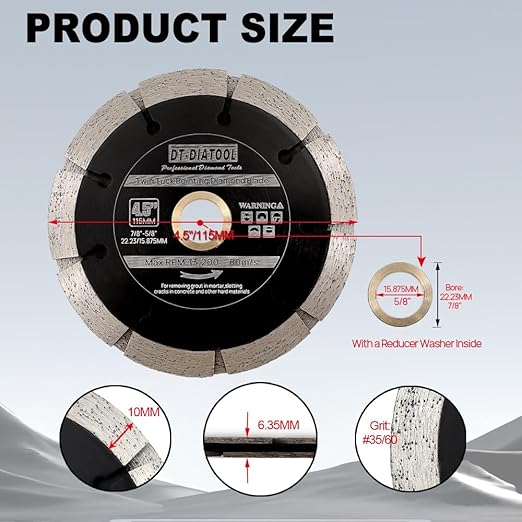 DT-DIATOOL Sandwich Tuck Point Blade - 4-1/2 Inch Mortar Raking Chaser Dual Diamond Blade 7/8"-5/8" Arbor for Mortar Removal,Grout Concrete Asphalt Surfaces Repair,Masonry Brick Stone Cutting 2pcs