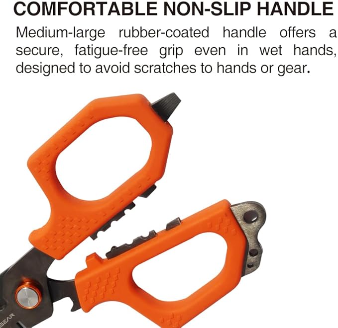 BasicGear Fishing Multi-Tool Scissors ??Titanium-Coated, Stainless Steel, Multi-Tool Cutter with Hook Adjuster, Screwdriver, Bottle Opener, Sheath & Non-Slip Grip for Saltwater or Freshwater Use