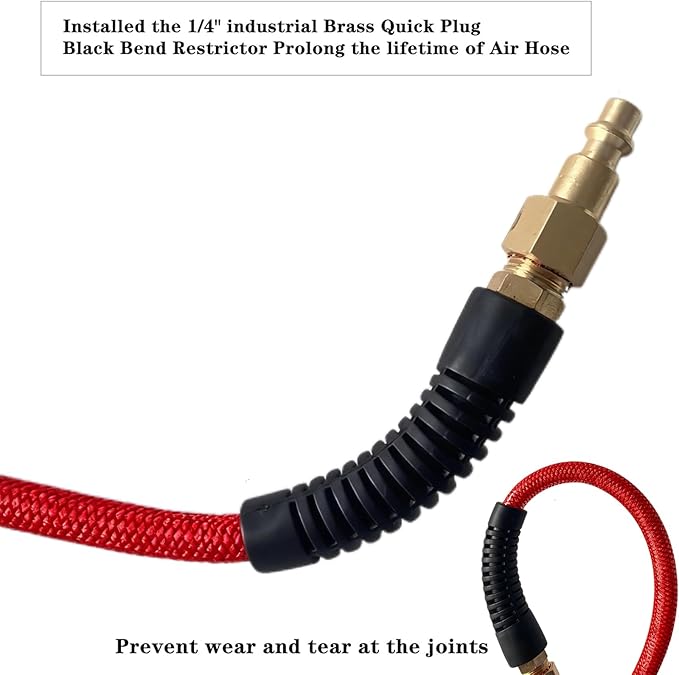 Air Hose 1/4 in x 100 ft, Polyurethane(PU), Reinforced Air Compressor Hose, Lightweight, Kink Resistant with 1/4??Industrial High Flow Quick Coupler and Plug, Bend Restrictors,300 PSI (Red, 100FT)