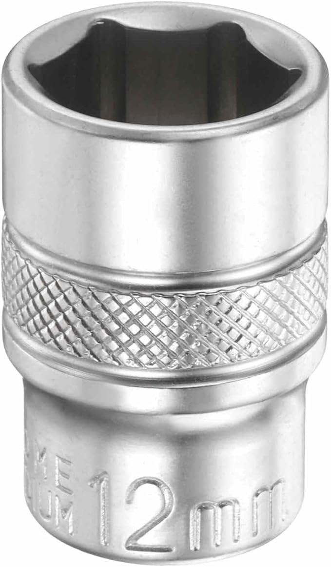 HARFINGTON 6 Points Deep Socket 1/4" Drive 12mm Deep Metric CR-V Steel Polished Nickel Plating Flip Sleeve 25mm / 1" Extra Long Socket Tool for Home Auto Nuts Bolts Repair