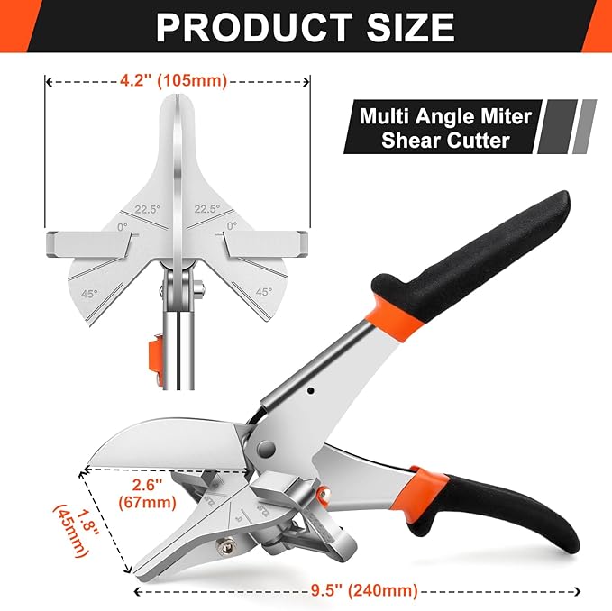 22.5-45 Degree Miter Shears For Angular Cutting Molding Wood Crafting, Miter Shears for Wood Trim Crafting Adjustable Handheld Tool Angle Cutter