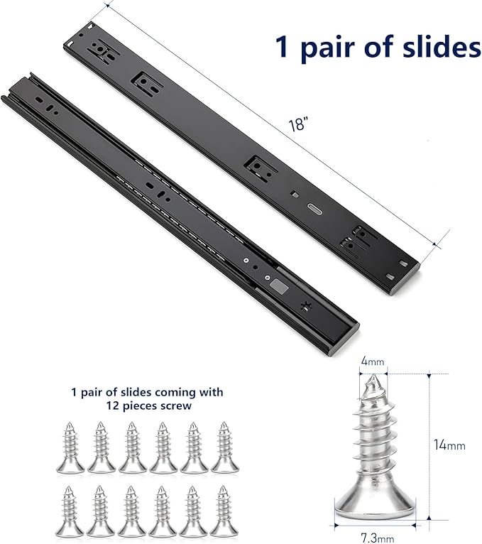 Ravinte 18 Inch Soft Close Drawer Slides 1 Pairs 2 Pack Black Full Extension Ball Bearing Drawer Glide Side Mount