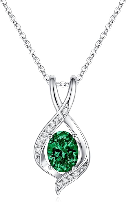 SMILEST Oval Sparkle Birthstone Pendant Necklace, 925 Sterling Silver Gemstone Pendant Anniversary Birthday Gifts for Women Wife Girlfriend Mom Grandma Birthstone Necklace for Women Jewelry Gifts