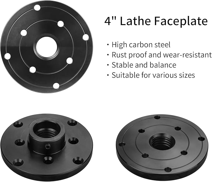 4'' Steel Wood Lathe Faceplate,Faceplate for Wood Lathe,Lathe Face Plate Fit for 1''X8TPI Spindle without Screwchuck