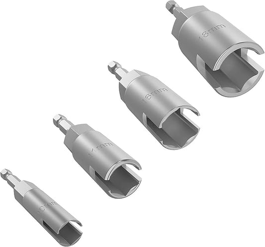 1/4" hex shank nut driver power wing nut drill bit socket tool drive kit, slotted wing nut drill sleeve wrench wrench kit, panel nut screw eye C-shaped hook bolt (4 Pack 4 Size 10mm,11mm,16mm,18mm)