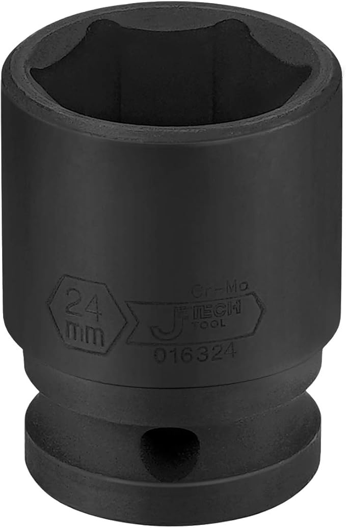 Jetech 1/2 Inch Drive 24mm Standard Impact Socket, Chrome Molybdenum Alloy Steel, 6-Point Design, Metric