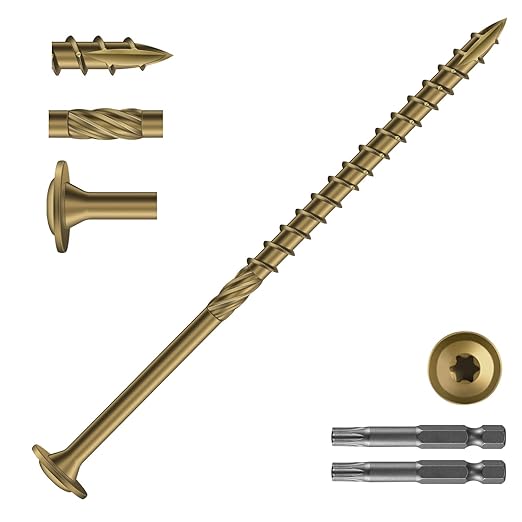 #14 x 5 Inch Lag Screws (285Pcs) 10lb. Structural Wood Screw, Bronze, Carbon Steel, Washer Head, Rust Resistant epoxy Coated, T30 Star Bit