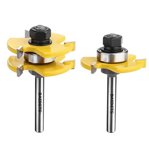 BAIDETS 1/4" Tongue and Groove Router Bits - Set of 2Pcs 1/4 Inch Shank Router Bit Set 3 Teeth Adjustable T Shape Wood Milling Cutter