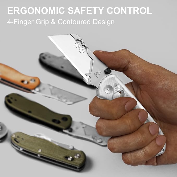 Kizer Uti Bear(New Dual-screw Version) Folding Utility Knife, Clutch Lock Box Cutter EDC Pocket knife with 5PCS Razor Blades, Pocket Knives with Pocket Clip for Men Women V3619JA5