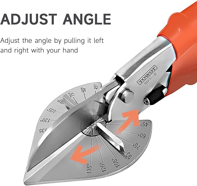 TOWOT Multi Angle Miter Shears, Angle Cutter Adjustable At 45 To 135 Degree With Safety Lock Miter Shears for Crafting, Plastic, PVC & Molding Trim, Angle Cutting Tool Including 2 Spare Blades