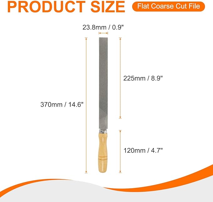HARFINGTON Flat Coarse Cut File 10" Double Cut Teeth High Carbon Steel Hand Rasp File with Wood Handle for Metal Wood Deburring Removing