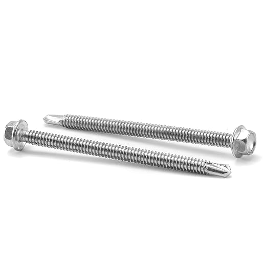 #12 x 3 Sheet Metal Screws 100PCS 410 Stainless Steel Hex Washer Head Fast Self Tapping Screws by SG TZH