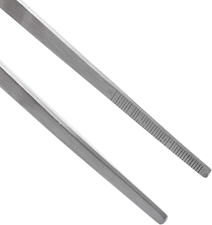 15 Inch Stainless Steel Tweezers, Non-Slip Long Straight Tweezers Tongs Tool with Precision Serrated Tips for Aquarium, Garden, Kitchen