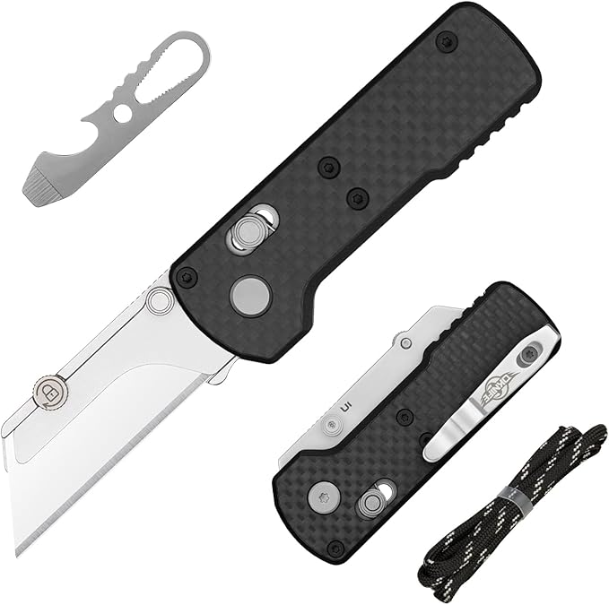 OKNIFE Otacle U1 Folding Pocket Utility Knife, Quick Change Box Cutter with Rail Lock, EDC Razor Knife with Pocket Clip for Office, Factory (Black)
