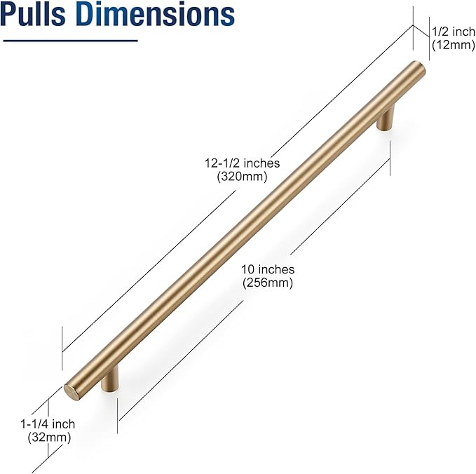 JOY DECOR 20 Pack Champagne Bronze Cabinet Pulls ??12-1/2 Inch Length, 10 Inch (256mm) Hole Center ??Stainless Steel Kitchen Cabinet Handles for Drawer and Cupboard