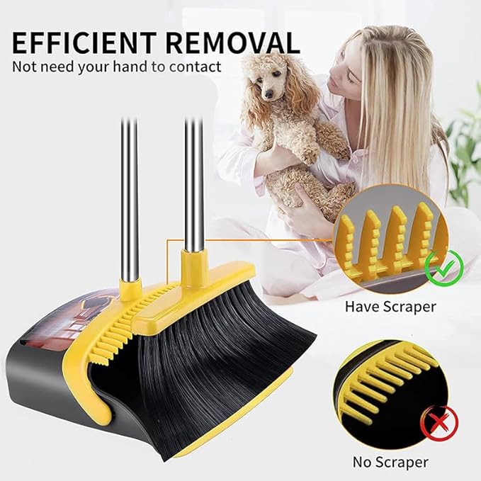 2-Pack is More economical竊똗pgraded Broom and Dustpan竊?with 52" Long Handle, Dustpan Teeth with self-Cleaning Function, Indoor and Outdoor Sweeping, Perfect for Home Office