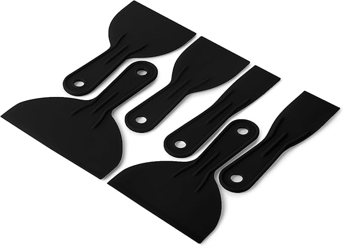Bates 6 Pack Black Plastic Putty Knife Set - Paint Scraper, Spackle Tool, Spreader