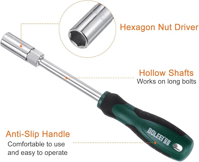 HARFINGTON Metric Nut Driver 12mm CR-V Non-Magnetic Tip Hollow Shafts Hex Socket Screwdriver with Non-Slip Handle for Automobile Repair