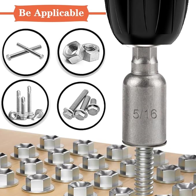 10pcs SAE 1/4??and 5/16??Magnetic Nut Driver Bit Set, 1/4 inch Driver Power Nut Setter Drill Bits for Impact Drill, Socket Adapter Hex Nut Driver Set, 65mm Length