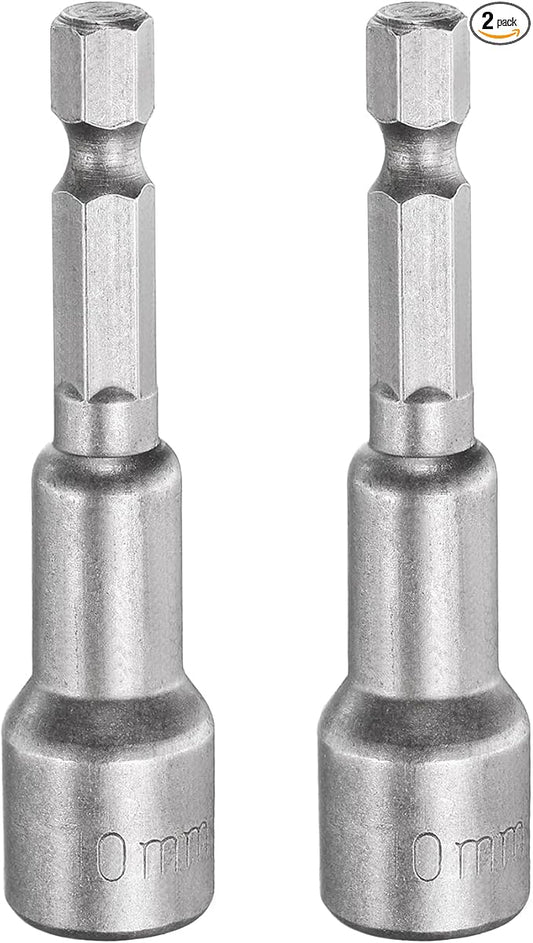 HARFINGTON 2pcs Nut Driver Drill Bit 10mm Metric Socket 1/4" Hex Shank 2.56" (65mm) Long Magnetic 6-Point Sockets Quick Change CR-V Steel Bolt Setters for Power Drill Drivers