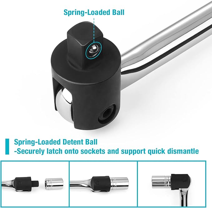 DURATECH Breaker Bar, 1/2'' Drive 24-Inch Breaker Bars Heavy Duty, with 240째 Flex Head, Spring-loaded Detent Ball, Premium Chrome Alloy Made