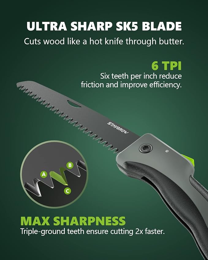 7 Inch Folding Hand Pruning Saw, Heavy Duty Foldable Camping Saw with 7??Hardened SK5 High Carbon Steel Blade Garden Folding Saw for Wood Cutting, Tree Trimming, Gardening, and Hunting