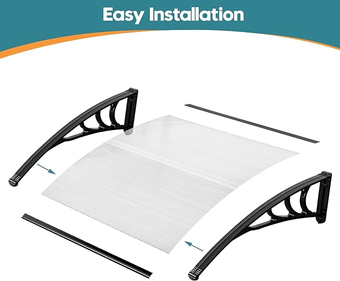 MCombo 39" x 38.6" Window Awning Outdoor Polycarbonate Hollow Sheet Door Patio Canopy, 6055-4040(Glear Board with Black Bracket)