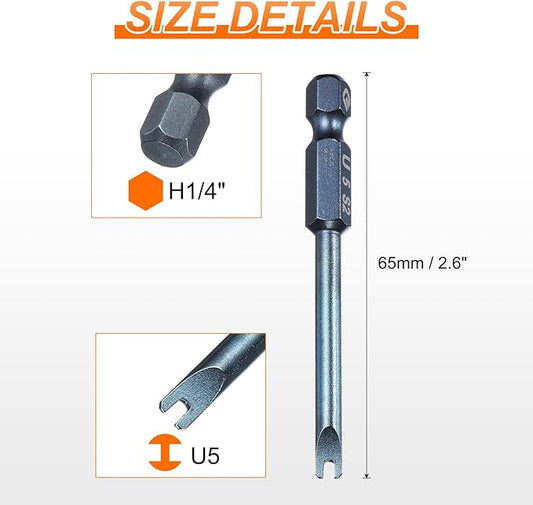 HARFINGTON 5pcs U-Type Screwdriver Bit 1/4" Hex Shank U5 Magnetic Head 2.6" Length S2 Steel U-Shaped Screw Driver Bit for Repair Work Electric Screwdriver, Blue
