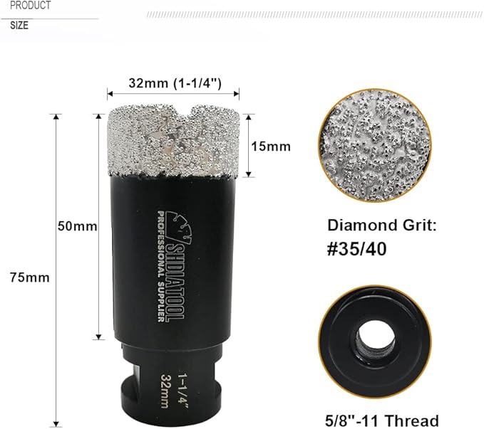 SHDIATOOL Diamond Core Drill Bits 1-1/4 Inch for Porcelain Ceramic Tile Marble Brick Vacuum Brazed Hole Saw 32mm