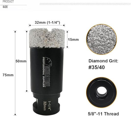 SHDIATOOL Diamond Core Drill Bits 1-1/4 Inch for Porcelain Ceramic Tile Marble Brick Vacuum Brazed Hole Saw 32mm