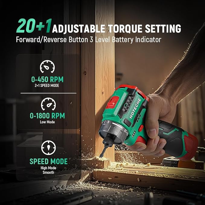 Hoteche Cordless Brushless Screwdriver - 2.0Ah Battery, 75Nm Torque, 1/4" Chuck, with Charger & LED Light