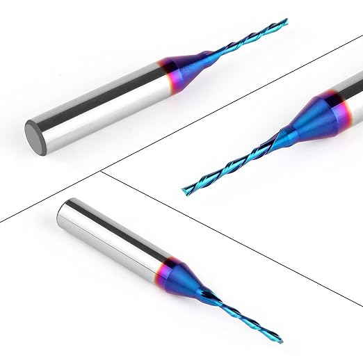 2PCS Downcut Spiral Router Bit 1/4 inch Shank, 1/16 inch Cutting Diameter Solid Carbide with Blue Nano Coating CNC Router Bits End Mill for Wood Carving, Engraving