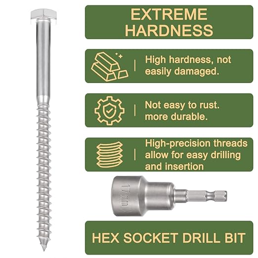 20 Pcs M10x6 Inch Lag Bolts 304 Stainless Steel 18-8 Heavy Duty Lag Screws for High Strength Large Wooden Structure Fixing Grape Trellises Heavy Duty Outdoor Frames