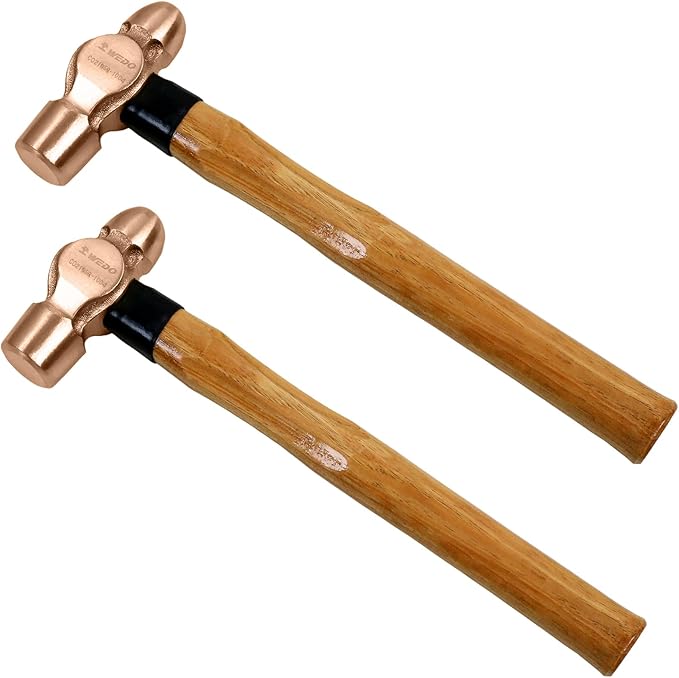 WEDO 2-Piece Copper Ball Peen Hammer Set, 16 oz + 16 oz(1lb+1lb), Ball Pein Hammer with Wooden Handle, Die-Forged, Corrosion Resistant, DIN Standard