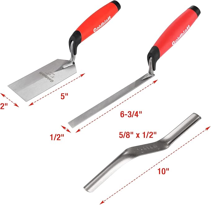 Goldblatt 6PCS Masonry Hand Tool Set - 11" x 5-1/2" Philadelphia Brick Trowel, 2PC Pointing Trowel, 5" x 2" Margin Trowel, 1/2" Tuck Pointing Trowel, 5/8??x 1/2??Convex Brick Jointer