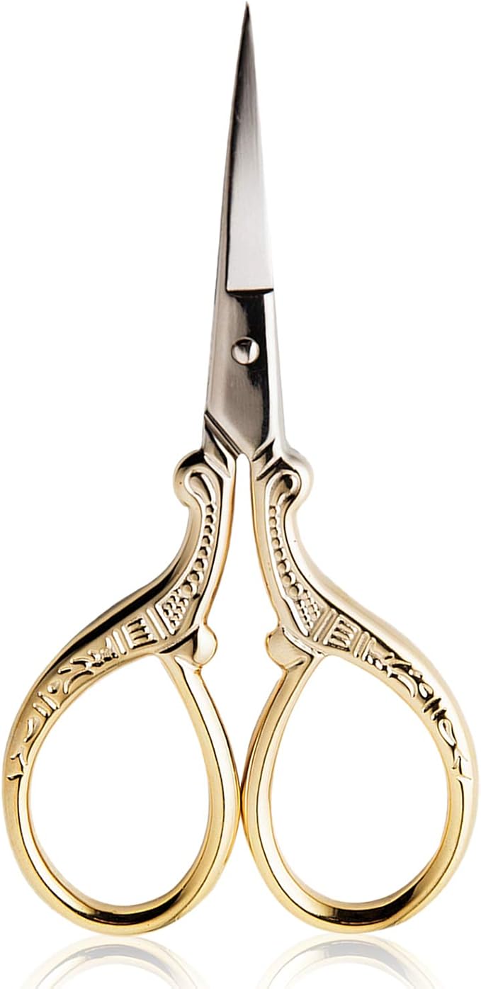 BIHRTC 3.6 Inch Embroidery Scissors Small Sewing Stainless Steel Tip Classic Scissors DIY Tools Dressmaker Shears Scissor for Craft Needlework Artwork Everyday Use Gold