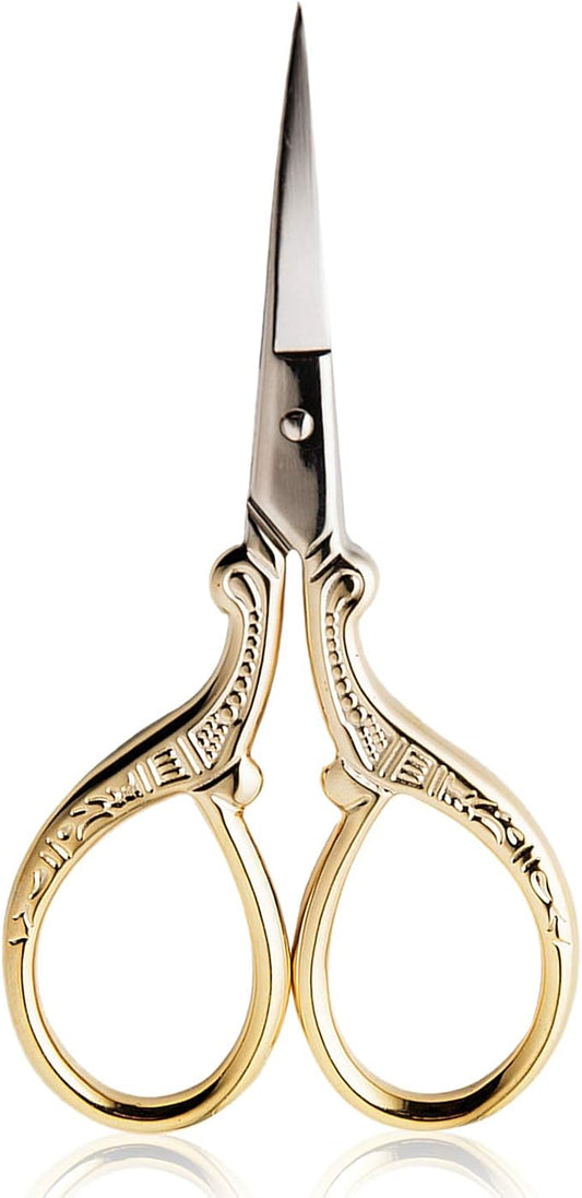 BIHRTC 3.6 Inch Embroidery Scissors Small Sewing Stainless Steel Tip Classic Scissors DIY Tools Dressmaker Shears Scissor for Craft Needlework Artwork Everyday Use Gold