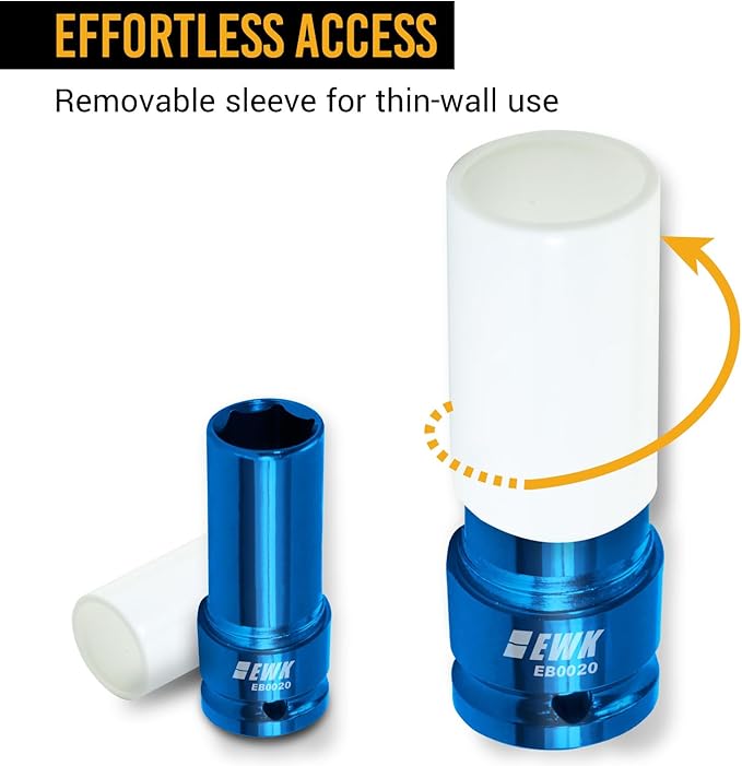 EWK 1/2" Drive 17mm Lug Nut Socket, 17mm Socket for Wheel Service, Non-Marring Protective Sleeve Prevents Damage to Custom Rims