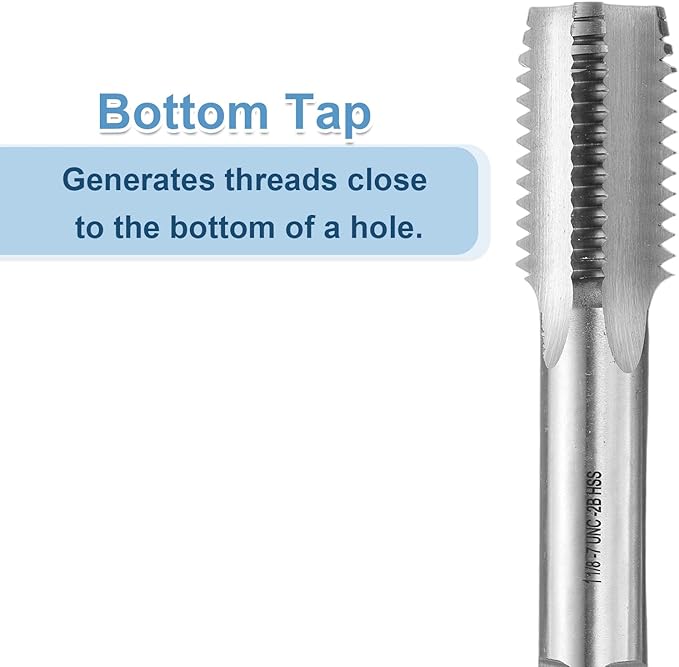 uxcell Hand Bottom Tap 1-1/8-7 UNC 2B Thread Bottoming Style Threading Taps High Speed Steel HSS6542 Straight Flutes Screw Tapping Tool
