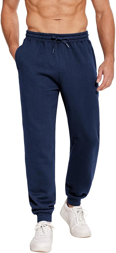 PINSPARK Men's Fleece Joggers with Zipper Pockets Tapered Sweatpants Cotton Sweat Pants for Mens Heavyweight Lounge Pants