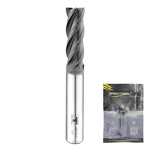 SPEED TIGER 7/16" Micrograin Carbide Square End Mill - 4 Flutes - ISE7/16 4T (1 Piece, 7/16") for Alloy Steels, Hardened Steel, Metal & More ??Mill Bits Sets for DIYers & Professionals (1pc)