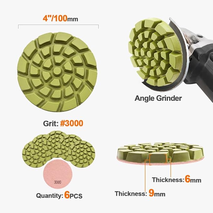 Diamond Concrete Polishing Pads - BRSCHNITT 6pcs 4 inch Grit#3000 Resin Bond Renew Pads Beton Floor Renew Reparing Disk