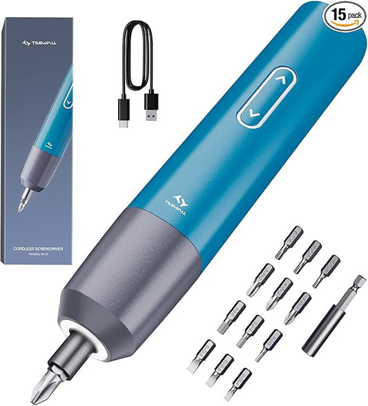 Tilswall Electric Screwdriver, 4V Cordless Screwdriver Rechargeable, Max 6N쨌m Power Screwdriver with 12pcs Bits, 1pc Extension, LED Work Lamp, USB-C Charging Cable, Meeting Daily Needs Effectively