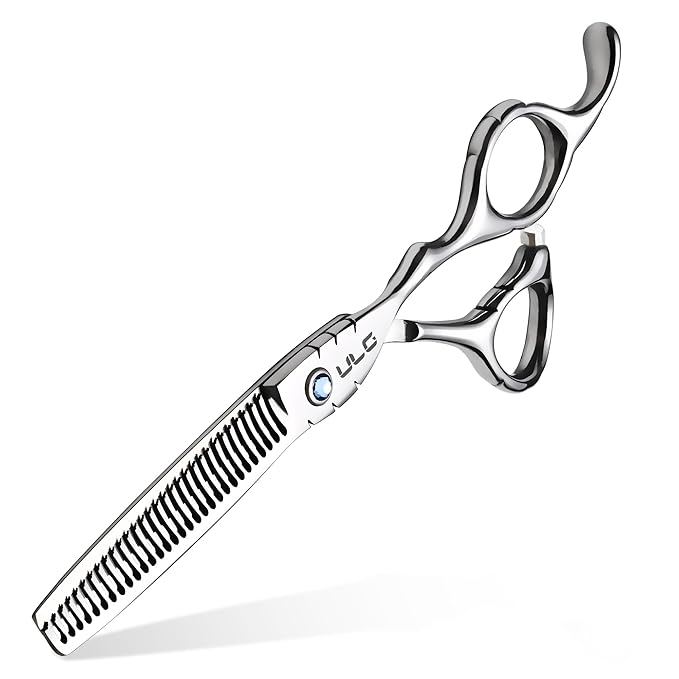 ULG Hair Thinning Scissors 6.7??Shark Series 100% Japanese Stainless Steel, Offset Handle, 30 Deer-Tooth Thinner 35% Hair Removal, Professional Barber Layering Shears for Salon & Home Hair Styling